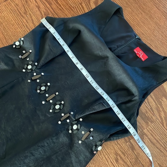 OSCAR de la RENTA linen beaded waist black shift dress sleeveless lined size 14 - Picture 11 of 13